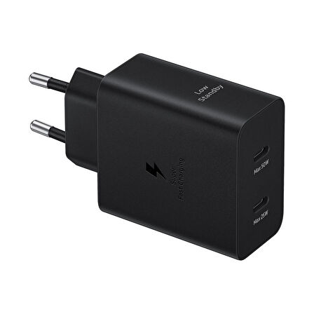 Samsung EP-T5020X 50W Type-C Çift Çıkışlı Kablolu Hızlı Şarj Adaptörü Siyah Samsung Türkiye Garantili 