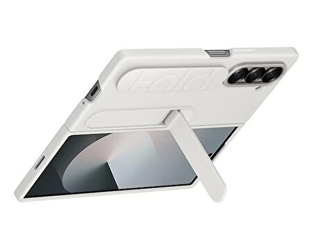 Samsung Galaxy Z Fold 6 Standlı Silikon Kılıf Beyaz