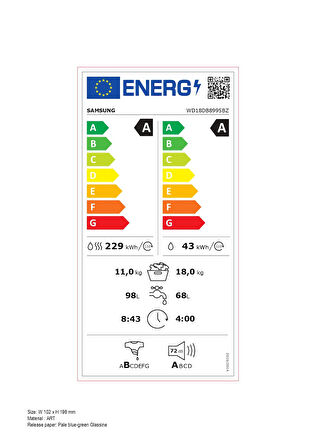 Samsung WD18DB8995BZAH 1000 Devir 18 kg / 11 kg Kurutmalı Çamaşır Makinesi