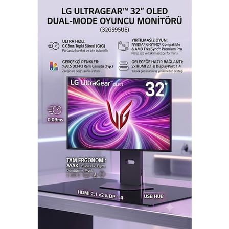 Lg Ultragear 32GS95UV-B 32 Inç 4K UHD 240Hz 0.03MS G-Sync OLED Monitör