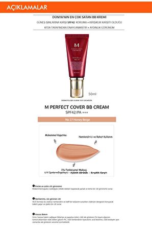 Yoğun Kapatıcılık Sunan Nemlendirici BB Krem 50ml  M Perfect Cover BB Cream No: 27