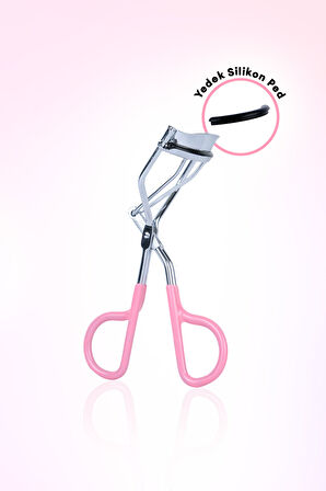 Pembe Detaylı Kirpik Kıvırıcı Eyelash Curler (Yedek Silikon Pedli)