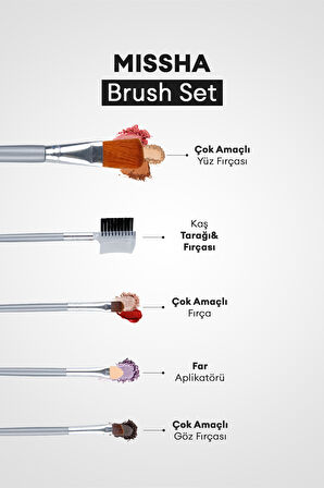 Çanta Boy Çok Amaçlı Makyaj Fırça Seti Brush Set (Gray) (5Adet)