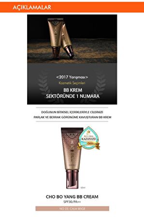 Yoğun Kapatıcı Bitkisel İçerikli  BB Krem 50ml Cho Bo Yang BB Cream SPF30/PA++ (No.23 )