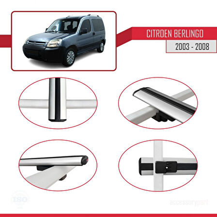 Citroen Berlingo (M59) 2003-2008 Arası ile Uyumlu BASIC Model Ara Atkı Tavan Barı Gri 2 Adet
