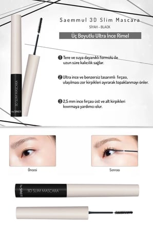 Saemmul 3D Slim Üç Boyutlu Ultra İnce Rimel - Siyah