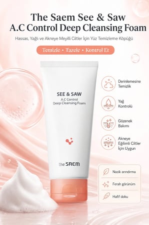 The Saem See & Saw A.C Control Deep Cleansing Foam Yüz Temizleme Köpüğü Yağlı Akneye Meyilli Ciltler İçin