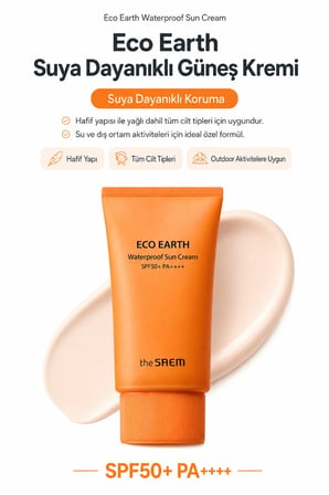 Eco Earth Waterproof Sun Cream SPF 50+ PA++++ / Suya Dayanıklı Güneş Kremi 50gr