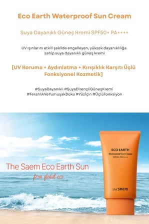 Eco Earth Waterproof Sun Cream SPF 50+ PA++++ / Suya Dayanıklı Güneş Kremi 50gr