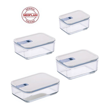 Neoflam Perfect Seal Dikdörtgen Cam Saklama Kabı Seti 4 Parça