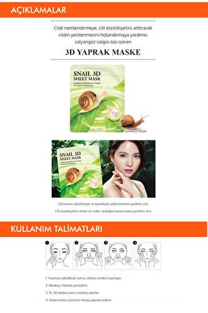 Salyangoz Salgısı Özü İçeren Nemlendirici Yaprak Maske (23g) Snail Healing 3D Sheet Mask