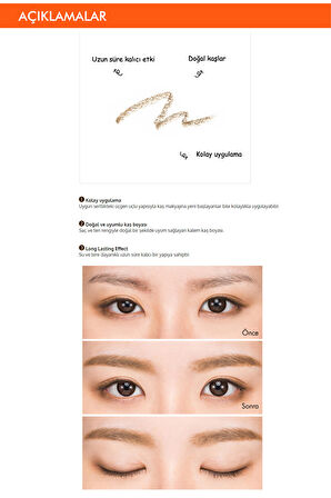 Uzun Süre Kalıcı Asansörlü Kaş Kalemi  Perfect Eyebrow Styler (Light Brown)