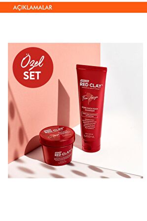 Missha Red Clay Yağlı Cilt için Temizleyici Yüz Temizleme Köpüğü 120 ml & Kil Maskesi 