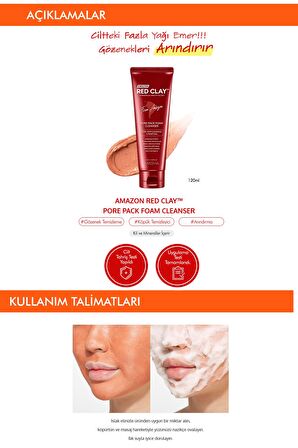 Missha Red Clay Yağlı Cilt için Temizleyici Yüz Temizleme Köpüğü 120 ml & Kil Maskesi 