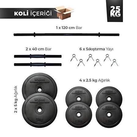 25 Kg Halter Seti, Dambıl Seti, Ağırlık ve Fitness Seti