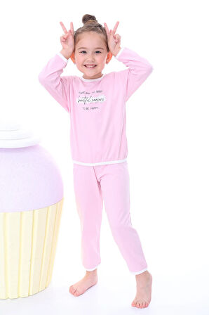 Somon Beautiful And Happy Desenli Kız Çocuk Pijama Takımı