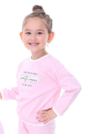 Somon Beautiful And Happy Desenli Kız Çocuk Pijama Takımı