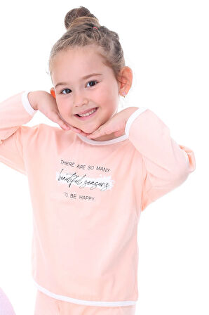 Somon Beautiful And Happy Desenli Kız Çocuk Pijama Takımı