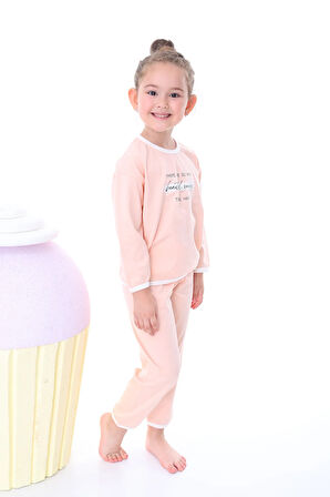 Somon Beautiful And Happy Desenli Kız Çocuk Pijama Takımı