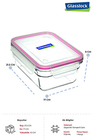 Dikdörtgen Cam Saklama Kabı 1730 Ml