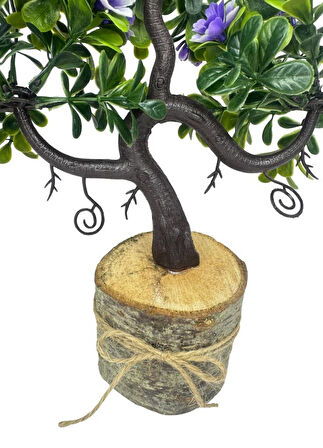 Yapay Çiçek Mor Çiçekli Bonsai Ağacı Dekoratif Kütük Saksıda Yapay Ağaç Bonzai Losus Çiçekli
