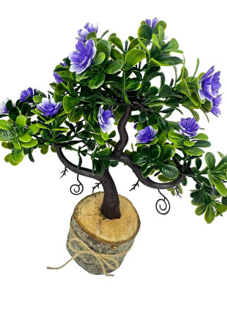 Yapay Çiçek Mor Çiçekli Bonsai Ağacı Dekoratif Kütük Saksıda Yapay Ağaç Bonzai Losus Çiçekli