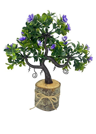 Yapay Çiçek Mor Çiçekli Bonsai Ağacı Dekoratif Kütük Saksıda Yapay Ağaç Bonzai Losus Çiçekli