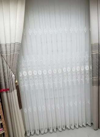 NİVEMESHOME HAZEL APLİK3 EKRU 1/2,5 PİLELİ BAMBU TÜL PERDE