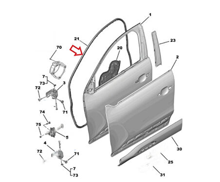 Citroen C4 Sol Ön Kapı Fitili / Lastiği 2021-2024 Arası 9830614480