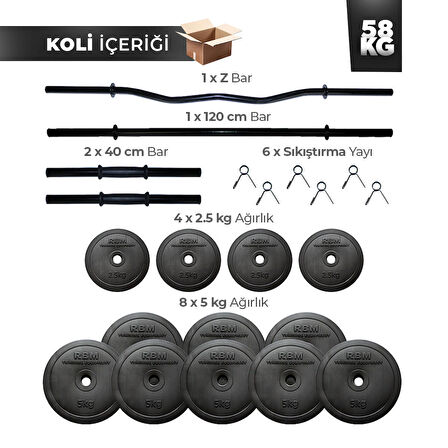 58 Kg Z Barlı Halter Seti ve Dambıl Seti Fitness Ağırlık Seti