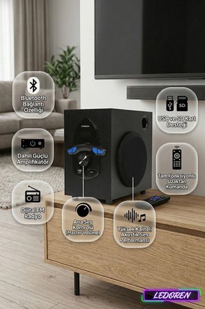 TS-52 Bluetooth 5.1 Ses Sistemi – Dijital Ekranlı, USB, FM Radyo, Yüksek Ses Performansı
