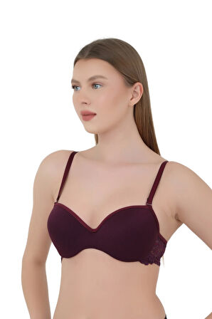 Kadın Balenli Dolgulu Sütyen - Dental Detaylı Şeffaf Sırt Askısı ile Push-Up Etkisi