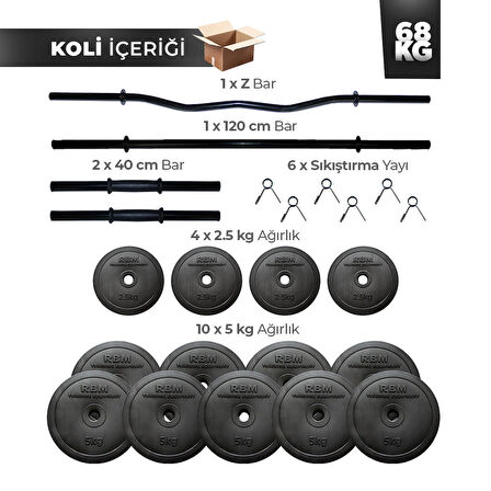 68 Kg Z Barlı Halter Seti ve Dambıl Seti Ağırlık Fitness Seti