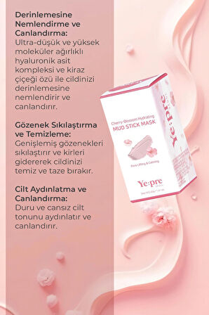 Cherry Blossom Mud Stick Mask Nemlendirici Hyaluronic Acid Kil Maskesi Kore 40g