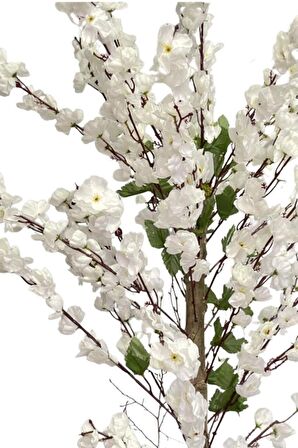 Yapay Ağaç Bahardalı Ağacı Beyaz Japon Kiraz Çiçeği Sakura Çiçeği 127x70cm Siyah Plastik Saksılı