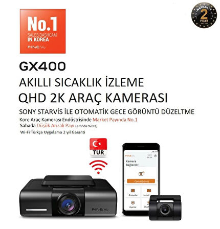 GX400 QHD 2K Wi-Fi Türkçe 2 Kameralı Araç Kamerası