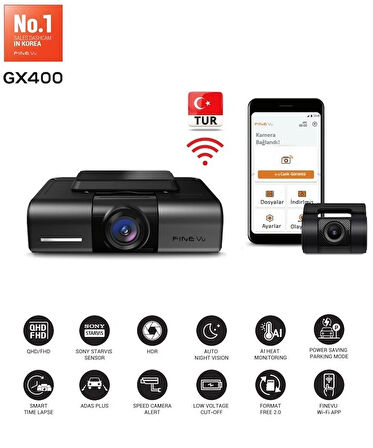 GX400 QHD 2K Wi-Fi Türkçe 2 Kameralı Araç Kamerası