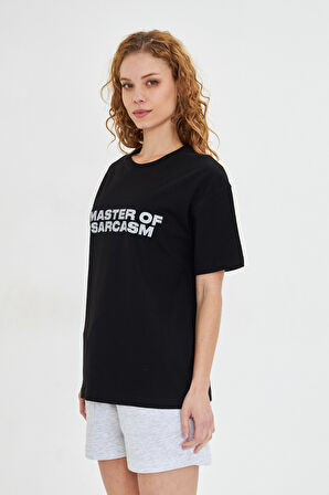  Kadın Master Of Sarcasm Baskılı Kısa Kollu %100 Pamuk Tişört