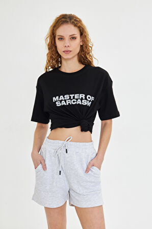  Kadın Master Of Sarcasm Baskılı Kısa Kollu %100 Pamuk Tişört