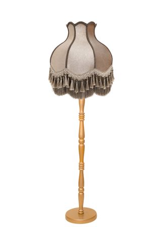Vizon Kadife Başlık Gold Ahşap Ayaklı Lambader Vintage Model 170x50cm