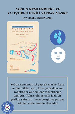 Ovaco Nemlendirici ve Yatıştırıcı Yaprak Maske | Derin Nemlendirme ve Lotus Özü | Trehaloz ve Vitamin Kompleksi İçerir