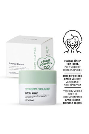 Vegrow Cica Mide Soft Gel Cream Nemlendirici Yatıştırıcı Vegan Yeşil Çay Özlü Jel Krem Kore 50ml