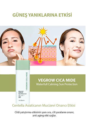 Vegrow Cica Mide Waterfull Sun Protection Vegan Yatıştırıcı Güneş Kremi Spf50 Yüksek Koruma Kore 50g