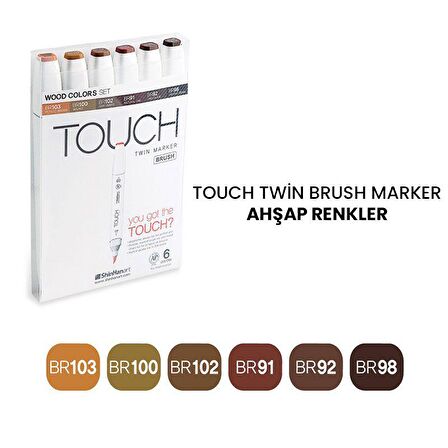 Touch Twin Brush Marker Kalem 6lı Set Ahşap Renkler