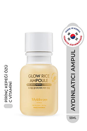 Glow Rice Ampoule Pirinç Kepeği Suyu Aydınlatıcı Onarıcı Ampul Hassas Kuru Cilt Kore 55ml