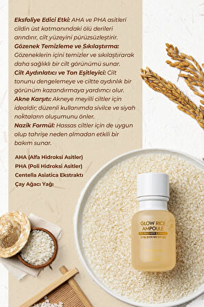 Glow Rice Ampoule Pirinç Kepeği Suyu Aydınlatıcı Onarıcı Ampul Hassas Kuru Cilt Kore 55ml