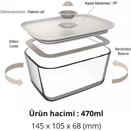 0128 D-NEOFCL047 FIKA CLIK DIKDORTGEN SAKLAMA KABI 470 ML BEK