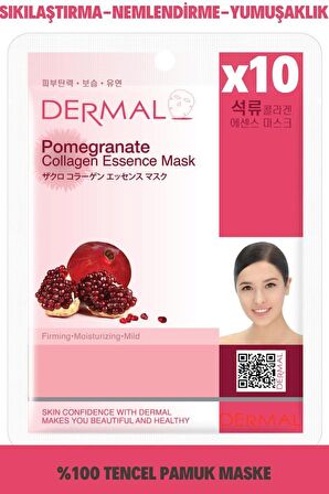Dermal 10'lu Nar Kolajen Özlü Tek Kullanımlık  Cilt Bakım Maskeleri