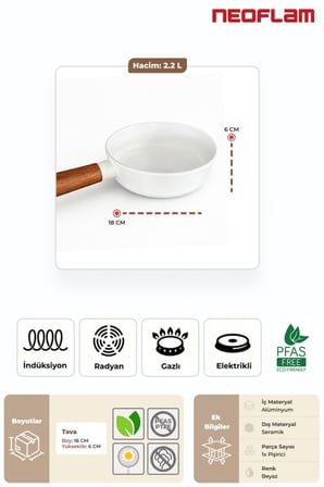 Neoflam Fika Seramik Kaplama İndüksiyonlu Wok Tava 18 CM - Beyaz