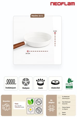 Neoflam Fika Seramik Kaplama İndüksiyonlu Kızartma Tavası 24 CM - Beyaz